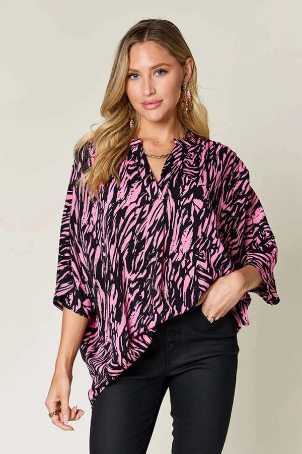 Double Take – Blouse Imprimée Crantée Manches Trois-Quarts Grande Taille - photo produit 1 - VELZAR
