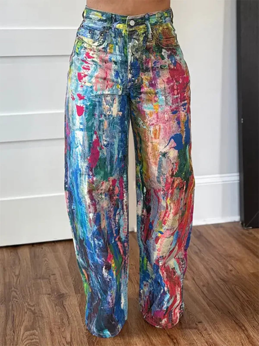 Pantalon Jambe Large Effet Peint