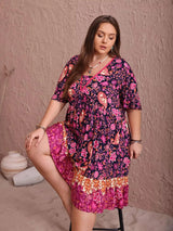 Plus Size Floral Flutter Sleeve Dress - photo produit 4 - VELZAR