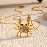 18K Gold-Plated Crab Pendant Necklace designed with rhinestones, perfect for bijoux and femme styles.