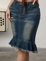 Raw Hem Mermaid Denim Skirt - photo produit 3 - VELZAR