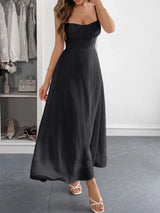 Robe à Fines Bretelles Texturée Col Cœur Dos Nu - photo produit 3 - VELZAR