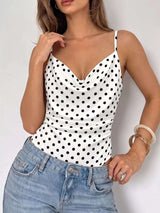 Polka Dot Cowl Neck Spaghetti Strap Bodysuit - photo produit 2 - VELZAR