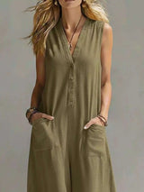 Full Size V-Neck Sleeveless Wide-Leg Jumpsuit Plus Size - photo produit 5 - VELZAR