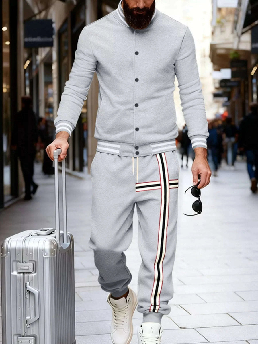 Ensemble Haut Rayé Manches Longues et Pantalon Homme Grande Taille