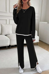 Devine – Ensemble Haut Col Rond Liseré Contrastant et Pantalon - photo produit 5 - VELZAR