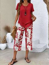 Ensemble Haut Superposé et Pantalon Court Imprimé Feuilles - photo produit 5 - VELZAR