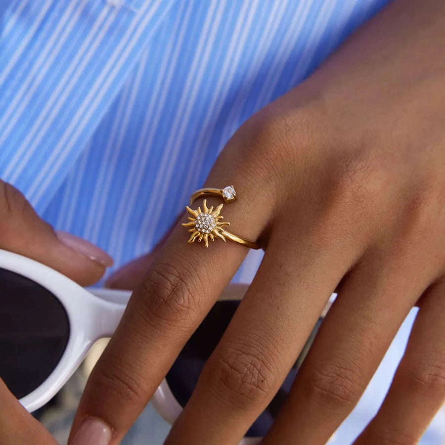Bague Soleil Zircon Plaqué Or 18K