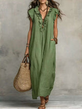 Robe Longue Col en V Volantée - photo produit 6 - VELZAR