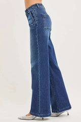 RISEN – Jean Taille Haute Jambe Large Poches en Biais - photo produit 4 - VELZAR
