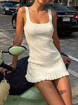 Ribbed Knit Square Neck Sweater Dress - photo produit 2 - VELZAR