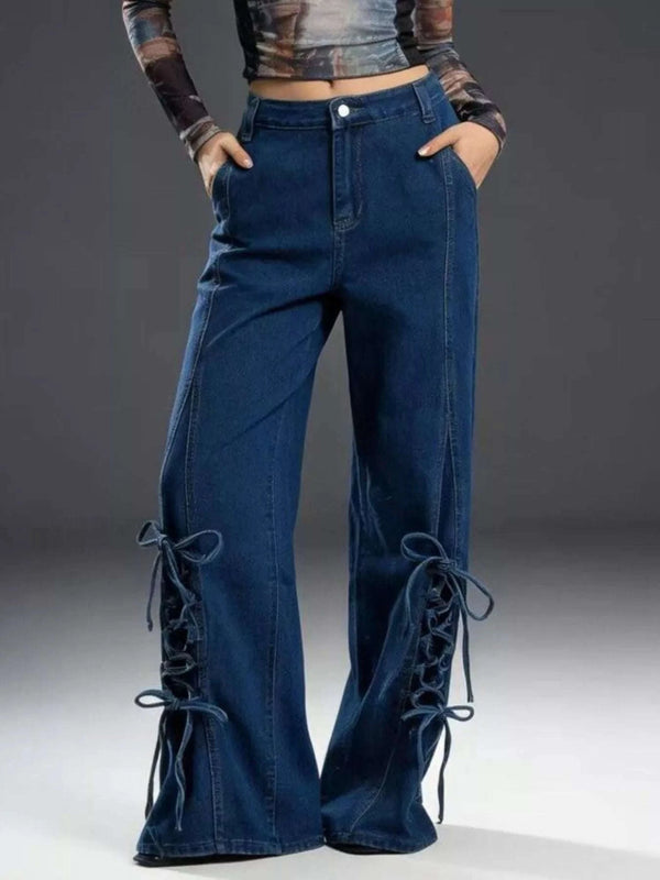Lace-Up Wide Leg Jeans - photo produit 1 - VELZAR