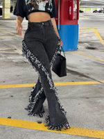 Frayed Trim High Waist Flare Jeans - photo produit 2 - VELZAR