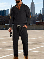 Men's Full Size Casual Button Detail Top and Pants Set Plus Size - photo produit 1 - VELZAR