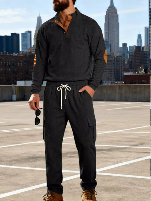 Men's Full Size Casual Button Detail Top and Pants Set Plus Size - photo produit 1 - VELZAR