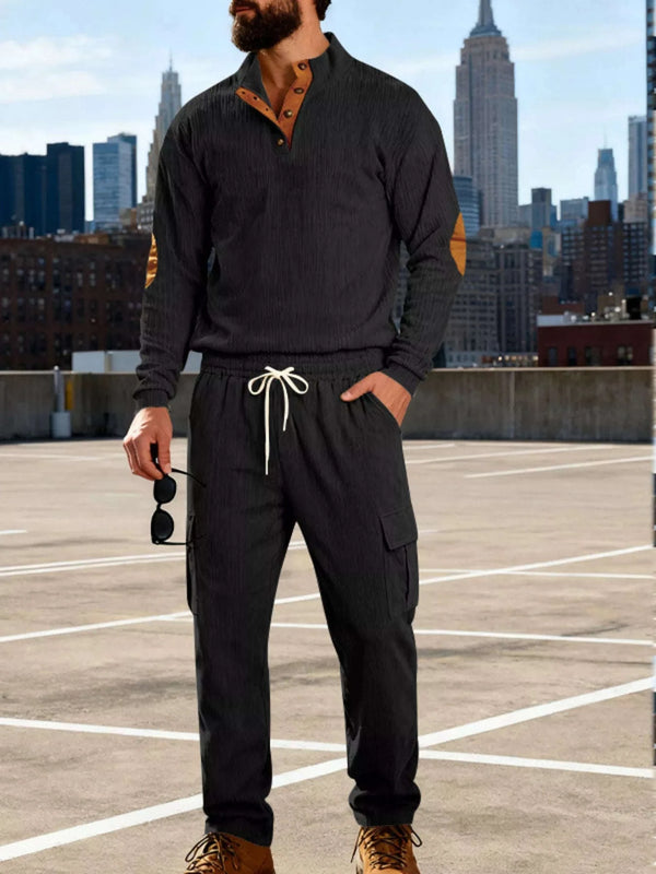 Men's Full Size Casual Button Detail Top and Pants Set Plus Size - photo produit 1 - VELZAR