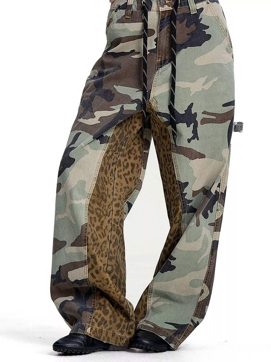 Pantalon Cargo Patchwork Camouflage et Léopard Homme