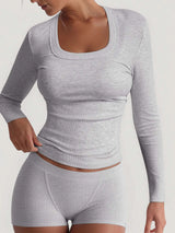 Ensemble Haut Col Carré Manches Longues et Short - photo produit 1 - VELZAR