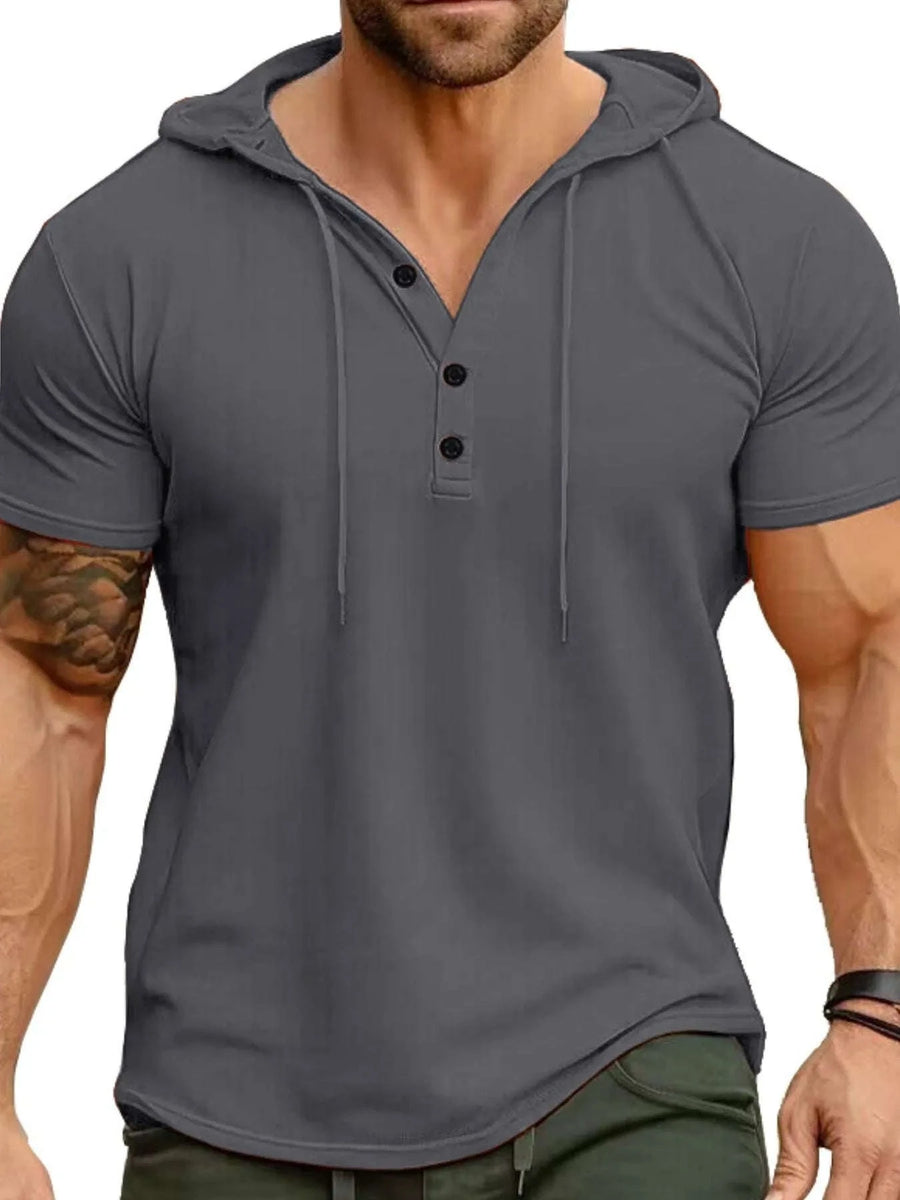 T-Shirt Henley à Capuche Décontracté Homme Grande Taille