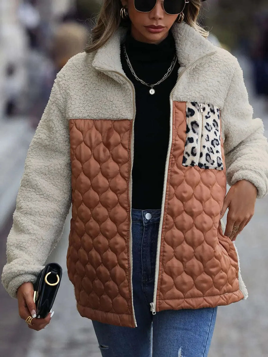 Veste Zippée Bicolore Imprimé Léopard