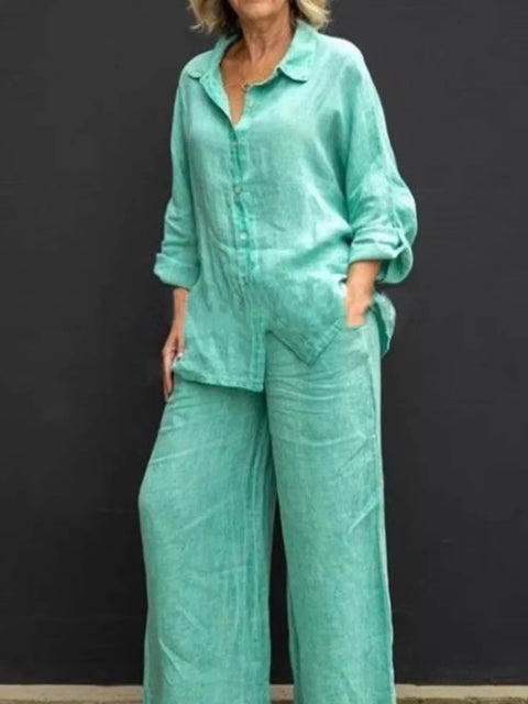 Full Size Long Sleeve Shirt and Pants Set Plus Size - photo produit 1 - VELZAR