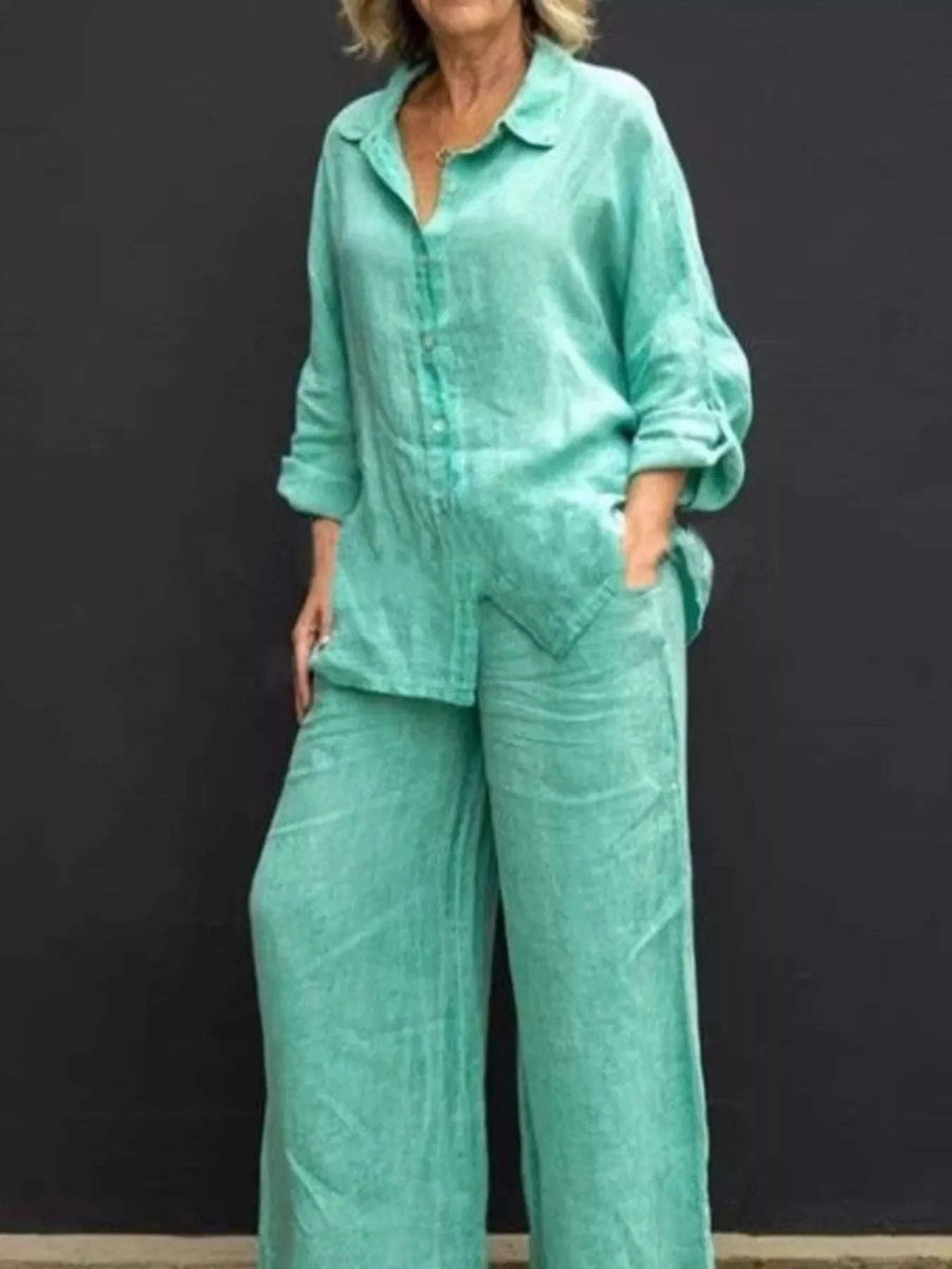 Ensemble Chemise Manches Longues et Pantalon Grande Taille