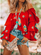 Blouse Épaules Dénudées Manches Volantées Grande Taille - photo produit 1 - VELZAR