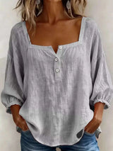 Blouse Col Carré Détail Boutonné Grande Taille - photo produit 3 - VELZAR