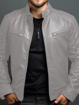 Men's Full Size Leather Motorcycle Jacket with Zipper Front Plus Size - photo produit 6 - VELZAR