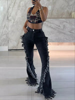 Frayed Trim High Waist Flare Jeans - photo produit 1 - VELZAR