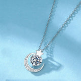 Star and Moon Pendant Necklace in 925 sterling silver with zircon, perfect jewelry for femme.