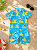 Children's Duck Print Short Sleeve Swimsuit - photo produit 1 - VELZAR