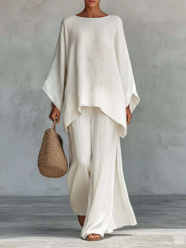 Full Size Round Neck Top and Wide Leg Pants Set Plus Size - photo produit 1 - VELZAR
