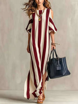 Robe Longue Rayée Épaules Dénudées - photo produit 5 - VELZAR