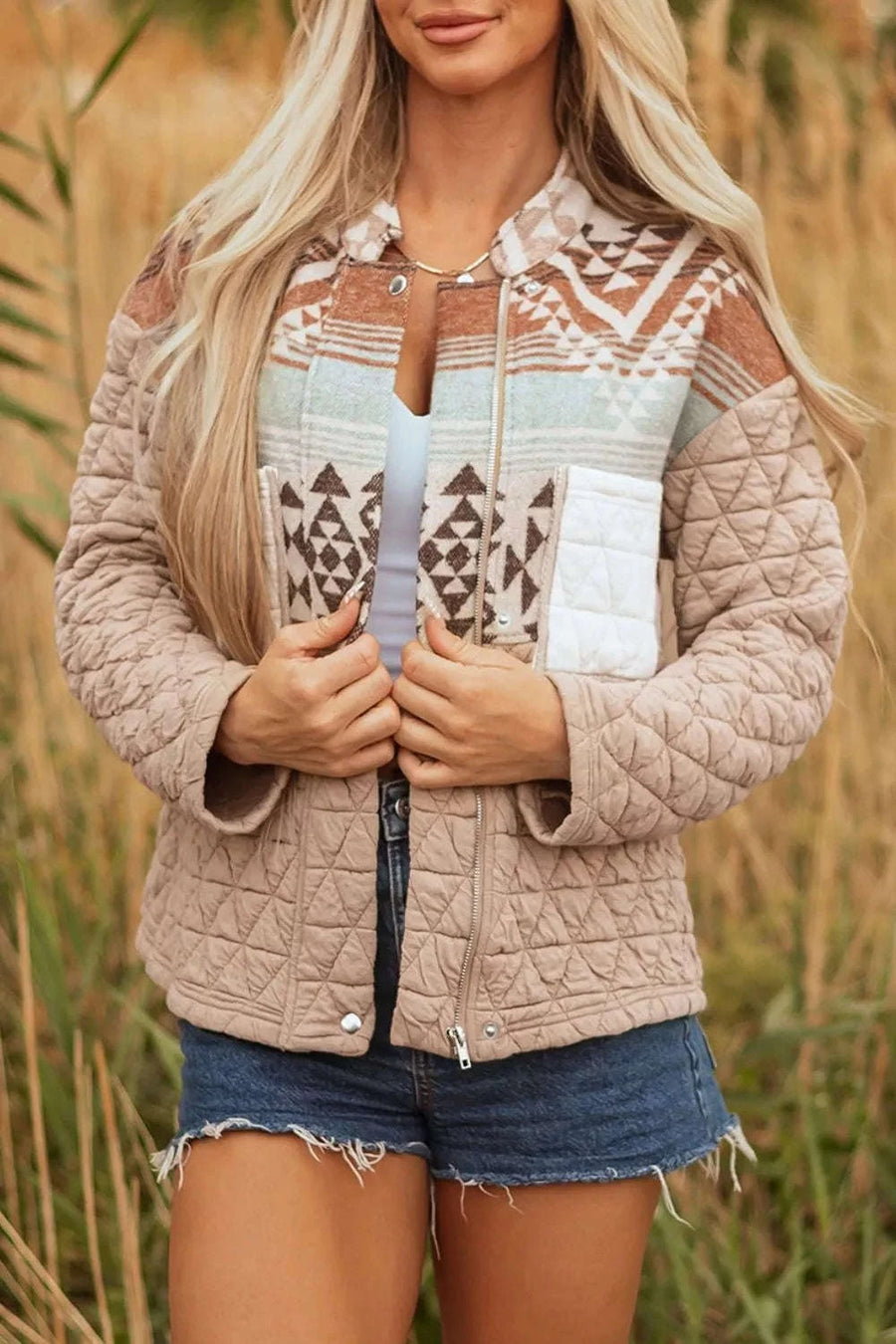 Veste Western Matelassée Patchwork Motif Aztèque