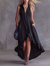 Full Size High-Low Ruffled Zip Front Dress Plus Size - photo produit 3 - VELZAR