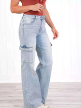 Full Size Wash Wide Leg Cargo Jeans Plus Size - photo produit 3 - VELZAR