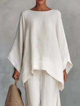 Full Size Round Neck Top and Wide Leg Pants Set Plus Size - photo produit 2 - VELZAR