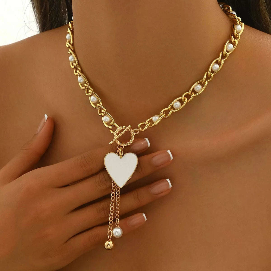 Collier Cœur en Perles Plaqué Or 18K
