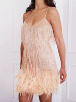 Robe Courte Sequins et Franges de Plumes Grande Taille - photo produit 4 - VELZAR