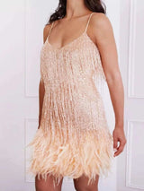 Robe Courte Sequins et Franges de Plumes Grande Taille - photo produit 4 - VELZAR