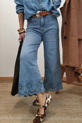 Lace Detail Cropped Wide Leg Jeans - photo produit 2 - VELZAR