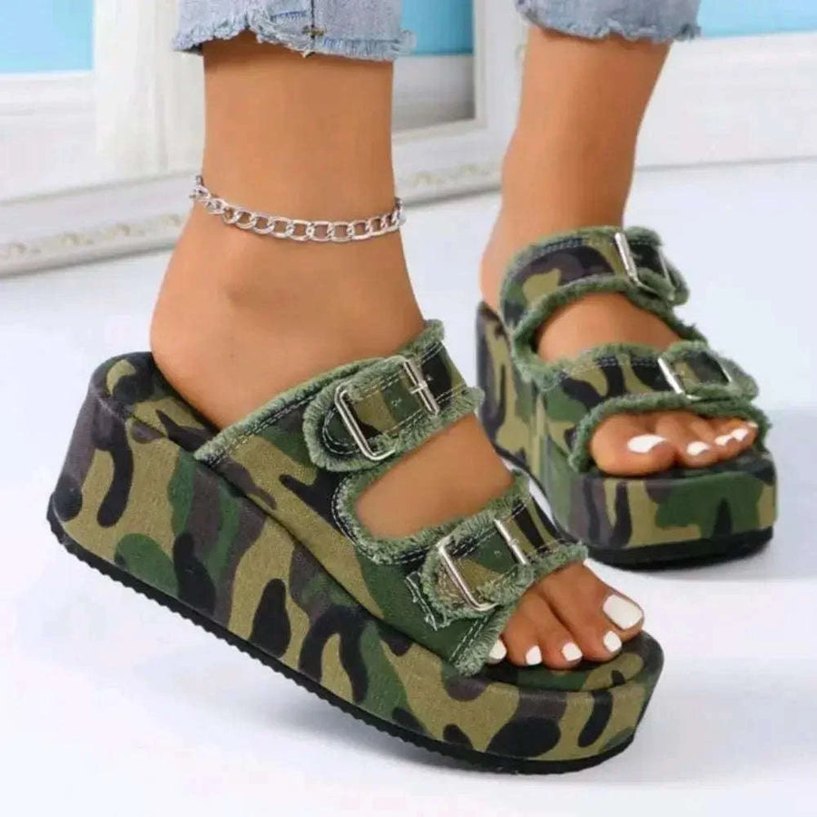 Sandales Compensées à Boucle Ourlet Brut