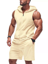 Men's Full Size Zip Up Sleeveless Hoodie & Shorts Set Plus Size - photo produit 4 - VELZAR