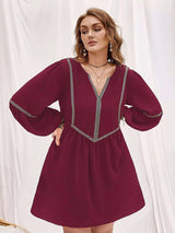Plus Size Notched Balloon Sleeve Mini Dress - photo produit 3 - VELZAR