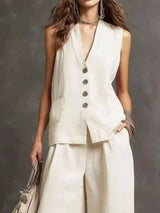 Full Size Sleeveless Vest and Wide-Leg Pants Set Plus SIze - photo produit 6 - VELZAR