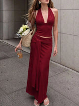 Full Size Halter Neck Crop Top and Maxi Skirt Set Plus Size - photo produit 5 - VELZAR