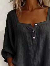 Blouse Col Carré Détail Boutonné Grande Taille - photo produit 2 - VELZAR