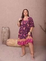 Plus Size Floral Flutter Sleeve Dress - photo produit 5 - VELZAR