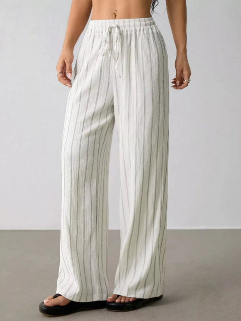 Pantalon Rayé Jambe Large à Cordon - photo produit 1 - VELZAR